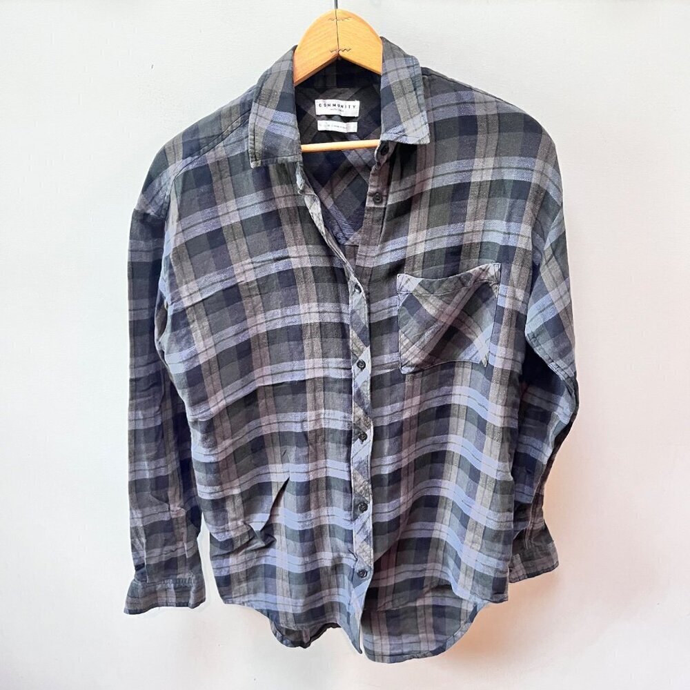 Community Aritzia XS Plaid Button-Up‎ Shirt With Linen